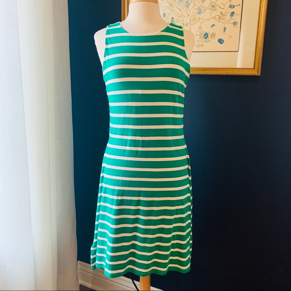 Ann Taylor Green/White Striped Sleeveless Dress 10
